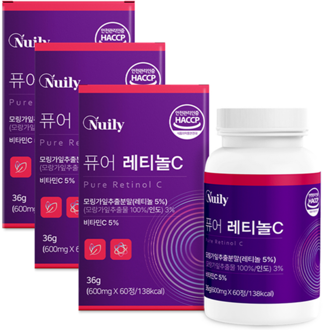 뉴일리 퓨어레티놀C 600mgx60정x3통 모링가잎 추출분말 100%식물성 레티놀, 3개, 60정