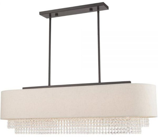 Livex Lighting 51125-92 칼라일 - 104.1cm(41인치) 5개의 가벼운 선형 샹들리에 잉글리시 브론즈 마감 오트밀 패브릭 쉐이드 투명 크리스탈, 1