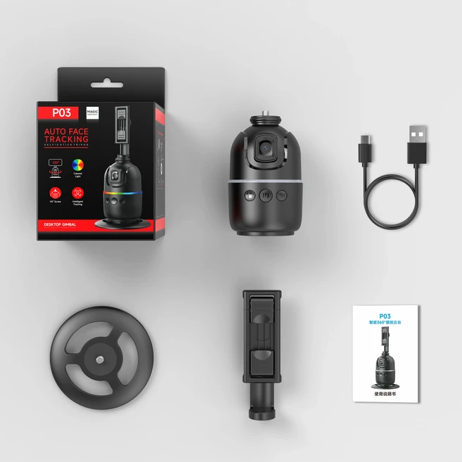 2025 AI 스마트 짐벌 360 ° 비디오 브이로그 스테빌라이저 삼각대 폰 홀더용 자동 얼굴 추적 올인원 회전, 01 CNP03