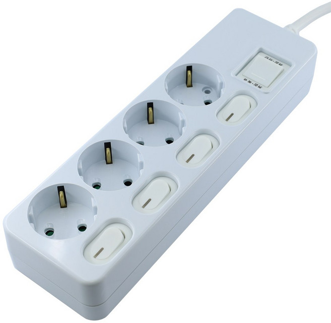 다조아 국산 개별 스위치 절전 멀티탭 4구 (16A), 1개, 백색, 10m