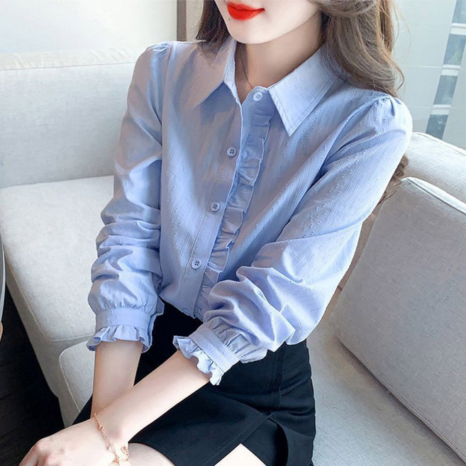 페이준 여성 봄 가을 싱글 셔츠 루즈핏 얇은 상의 터틀넥 긴팔 셔츠 ID4141