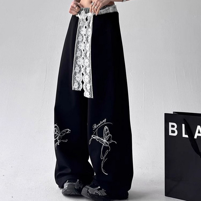 슬림소녀 여성 봄가을 분위기 레이스 캐주얼 디자인 댄스 힙합 재즈 비보이 팬츠