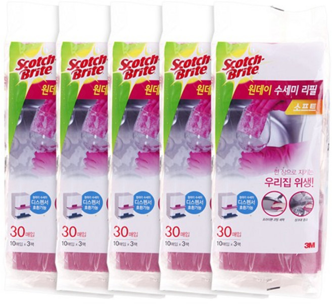 스카치브라이트 원데이 소프트 수세미, 30개입, 5개