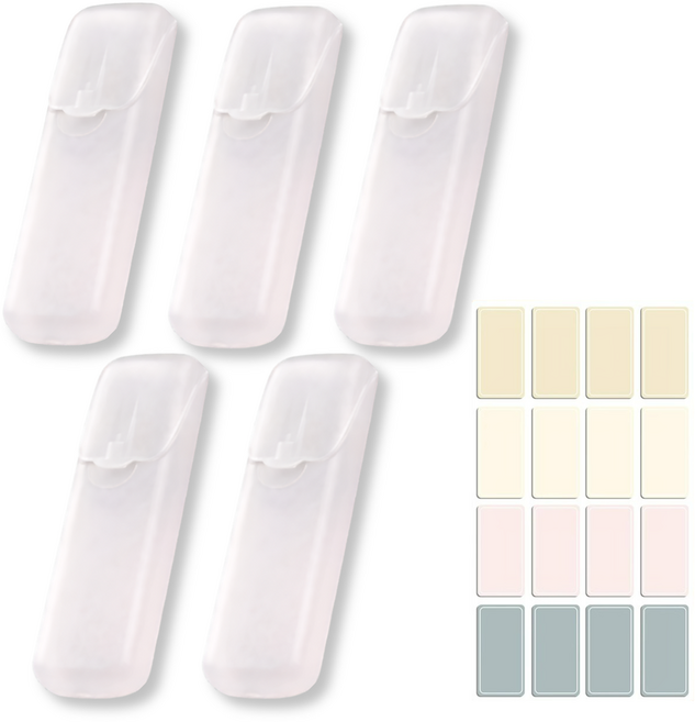 월간리빙 다용도 휴대용 면봉 치실 케이스+라벨스티커, 5개, 반투명 화이트