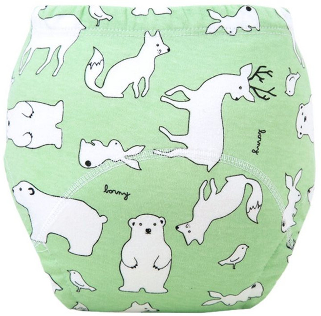 寶寶訓練褲 戒尿布學習褲 隔尿褲 內褲尿布 6層棉紗TPU透氣款 綠色動物 L 110碼 (15-20kg適用), 1個, 綠色動物,L 110碼 適合15-20kg