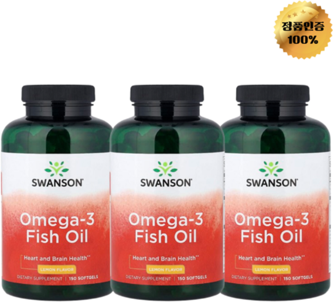 2+1 스완슨 오메가3 피쉬 오일 레몬 1000mg 소프트젤 150정, 3개, 150회분