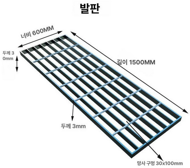 철제 낙엽 트렌치 수로관 배수로 덮개 하수구 뚜껑, 600 x 1500x30 계단판, 1개