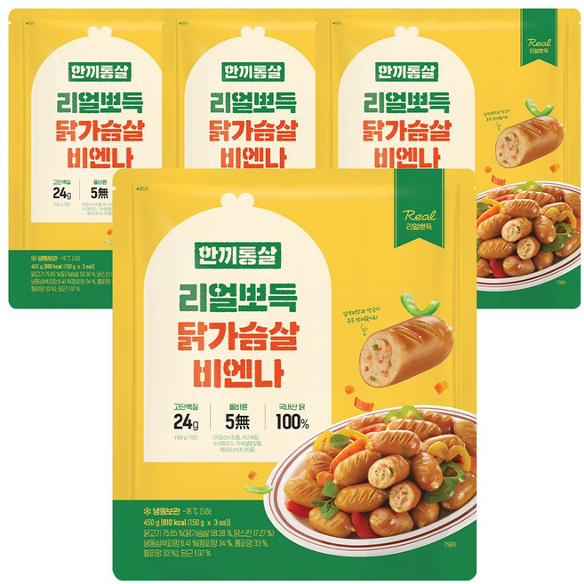한끼통살 리얼뽀득 닭가슴살 비엔나 450g 4봉, 4개