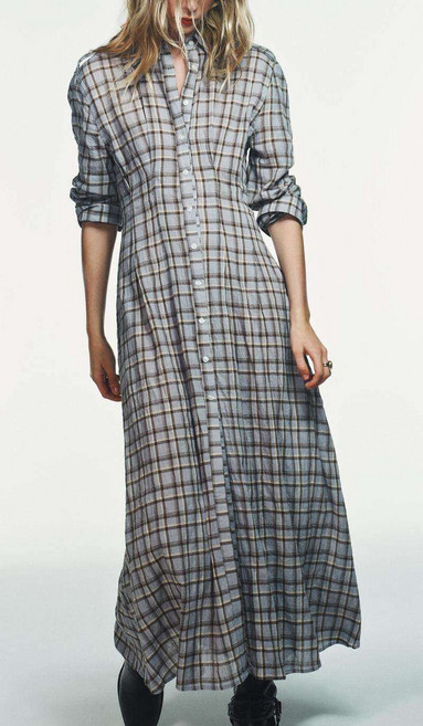 자라 체크무늬 셔츠 원피스 롱 드레스 4772303