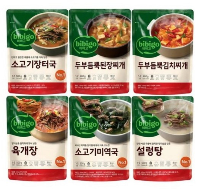 CJ 비비고 즉석국 혼합 6개 (육개장500g+소고기미역국500g+설렁탕500g+소고기장터국500g+두부듬뿍김치찌개460g+두부듬뿍된장찌개460g)