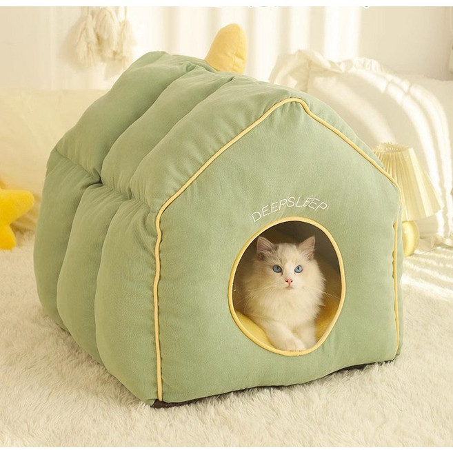 HANTAO 반려동물 겨울 보온 텐트하우스 접이식 방석 숨숨집, 1개