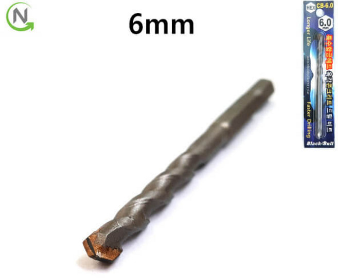 블랙불 타일 기리 콘크리트 대리석 홀쏘 육각 임팩 6종 전동 드릴 비트, 6mm, 1개