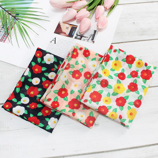 렌느 여성손수건 가제 면 쁘띠 목손수건 플라워 꽃무늬 3장 1세트