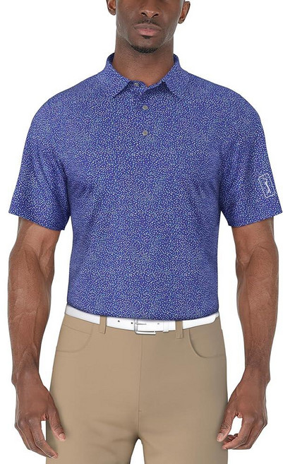 피지에이투어 PGA Tour 남성용 반소매 프린트 골프 폴로 셔츠 (빅 & 톨 가능) 지오 브라이트 화이트 XL 150557 8229102648, Dazzling Blue, Small