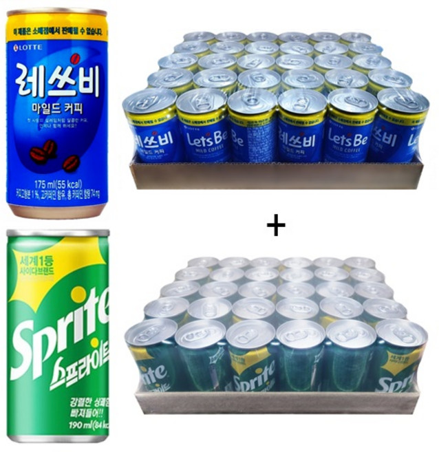 레쓰비 마일드커피(업소용) 175ml(30캔) + 스프라이트 190ml(30캔), 60개, 175ml