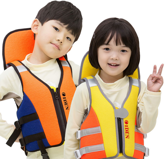 아이든 유아 아동 어린이 수영 구명조끼 15kg 25kg 35kg, 후드형, 옐로우, 1개