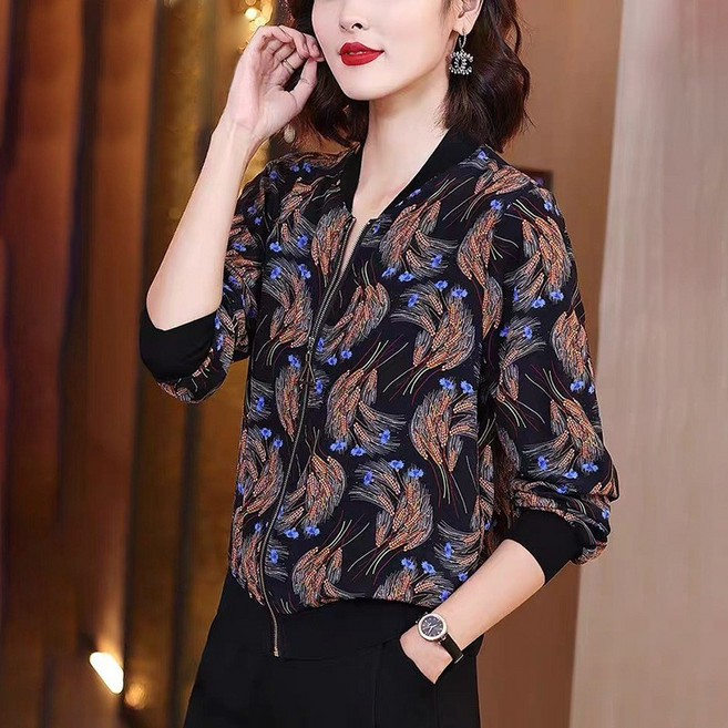 하늘비즈 여성 가디건 쉬폰 긴팔 지퍼 루즈핏 빅사이즈 중년 여름