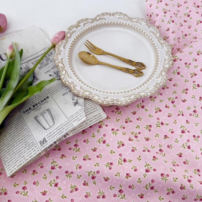 원단싸 면100% 15수 도비 슬러브 커버링 꽃무늬천 플라워원단 쉐비플라워, 1개, 핑크