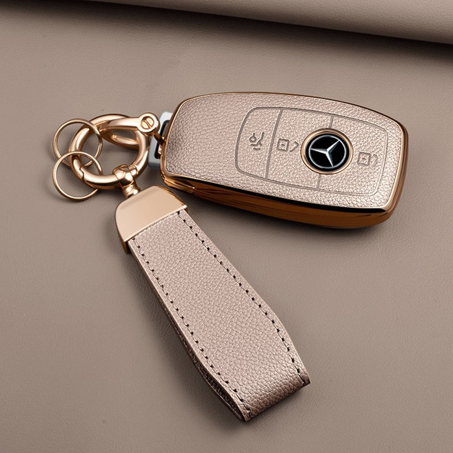 HAKO 소프트 가죽TPU 차키케이스+키홀더 (벤츠호환), M-02, 핑크베이지