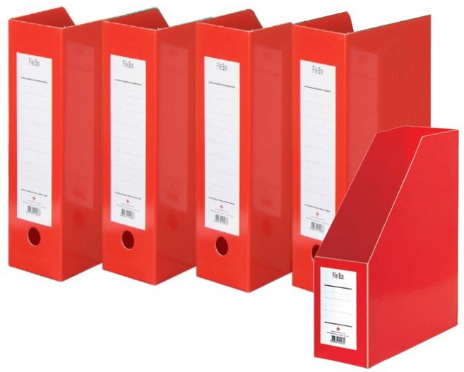 오피츄 종이화일박스 책꽃이 문서보관상자, 5개, F190-7(적색)