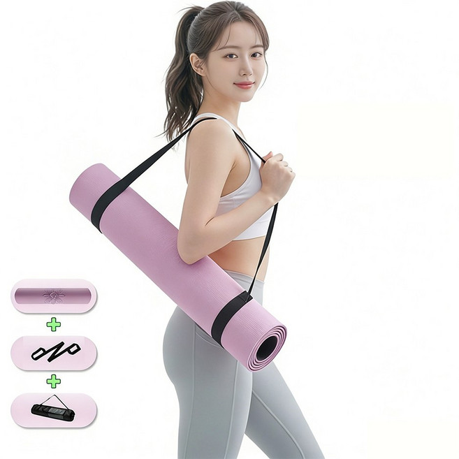 쿠션 무취 TPE 요가 매트 프리미엄 필라테스 스트레칭 매트, 1개, 퍼플 라벤더