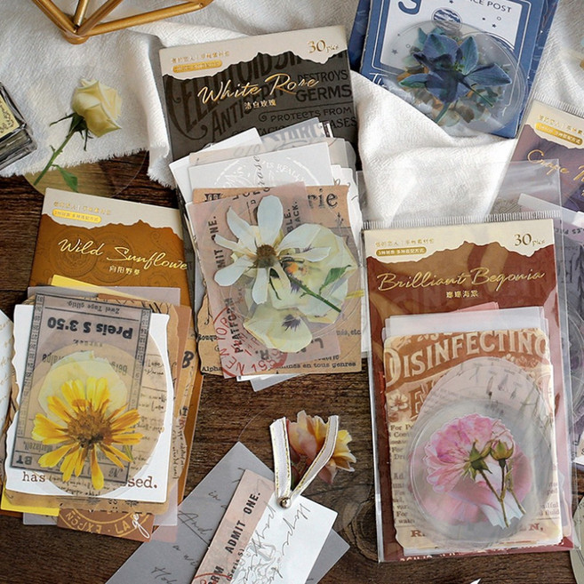 빈티지 레터링 압화 PET 유산지 다꾸 떡메모지 페이퍼, B (ME-759)