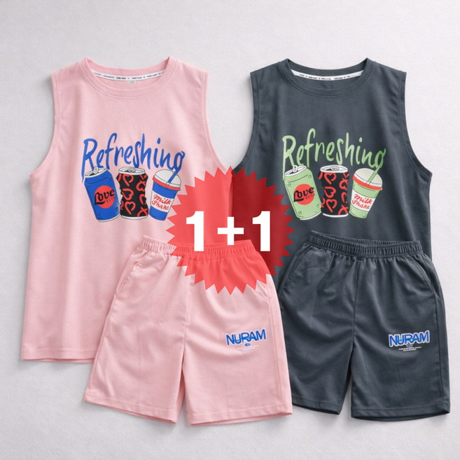 지디오 주니어 남아 메쉬 상하복 2개 세트 민소매 티셔츠 밴딩 반바지 농구복 셋업 여름 운동복