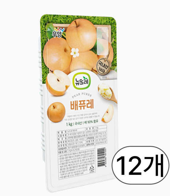 [뉴뜨레] 냉동 배퓨레 (국산 가당), 1kg, 12개