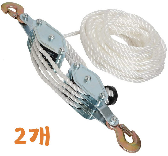 GAPINO 2톤 초중량 4륜 로프 풀리 호이스트 시스템 20m 로프 포함 차고 창고 공장용 블록 앤 태클 장비, 2개