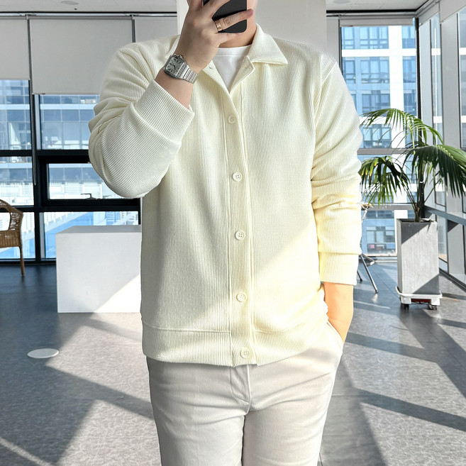 룩플레인 국내생산 컬러감 좋은 카라 니트 가디건 6color