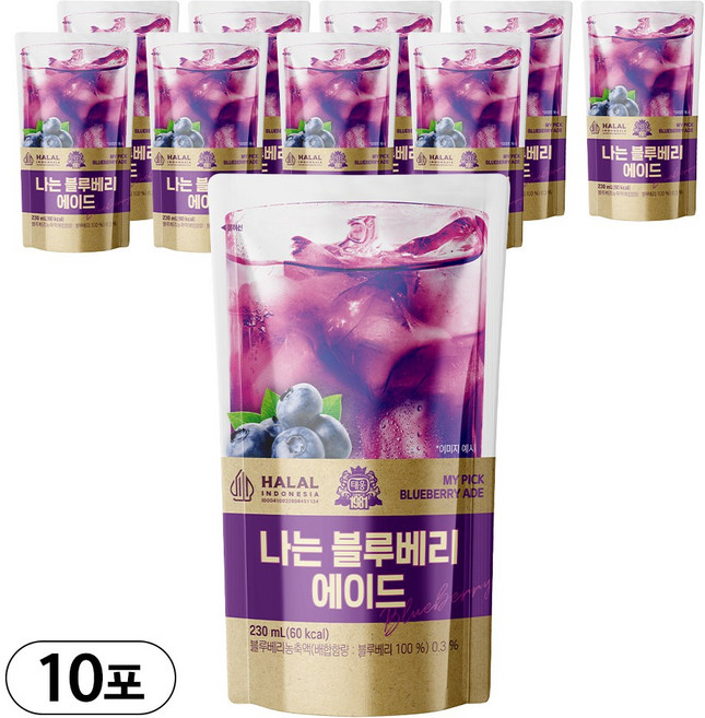 [태웅식품본사] 나는블루베리에이드 '진한 블루베리 과즙이 터지는 에이드', 10개, 230ml
