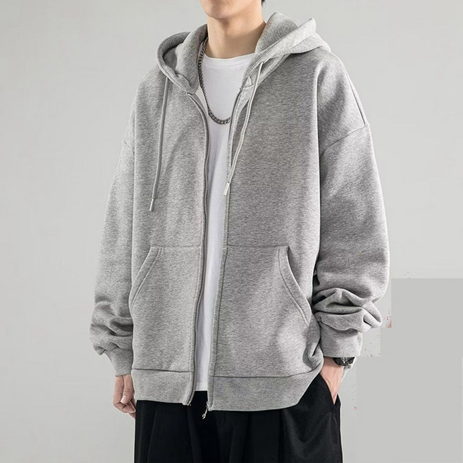 男士開衫外套 加絨保暖刷毛拉鏈大學T 寬鬆連帽衛衣