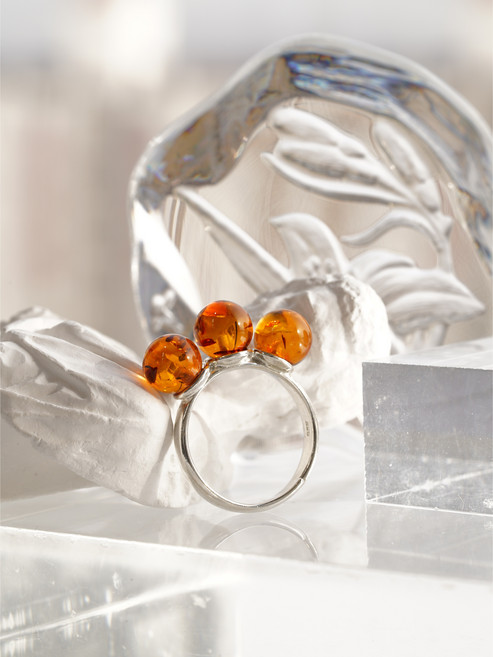 [A66][마지막 한점][Amber 호박] 폴란드 트레디셔널 컷팅 트리플 금파 925 실버 반지