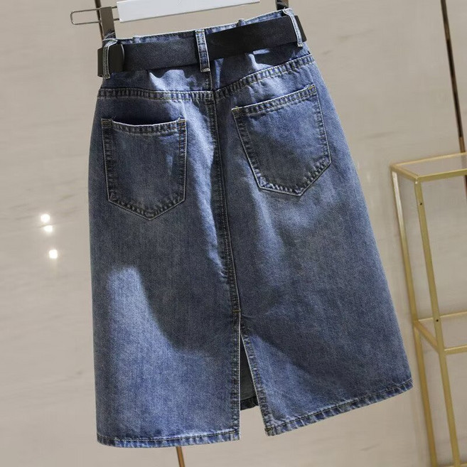 牛仔半身裙女 高腰顯瘦休閒中長款開叉牛仔裙