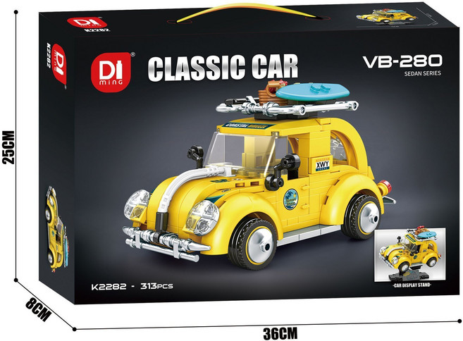 DI ming 經典復古跑車積木模型 益智拼裝玩具 收藏擺飾 306PCS, 1個, K2282
