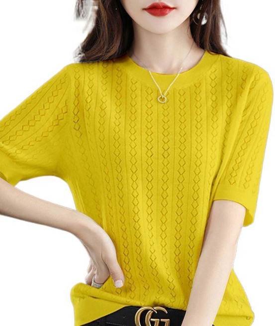 해피유통 여성용 반팔 니트 티셔츠 여름 봄 시원한 통풍 디자인 lmy