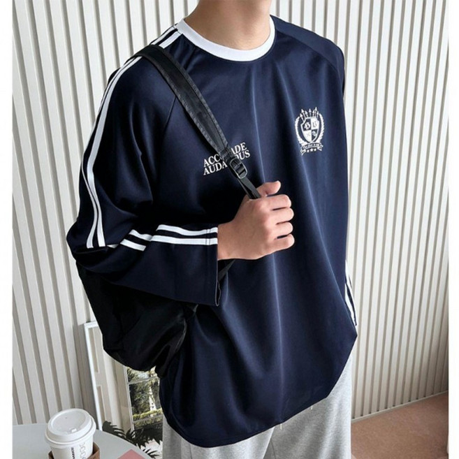 풋볼 남녀 긴팔 라운드 티셔츠 1P 커플 두줄 운동티