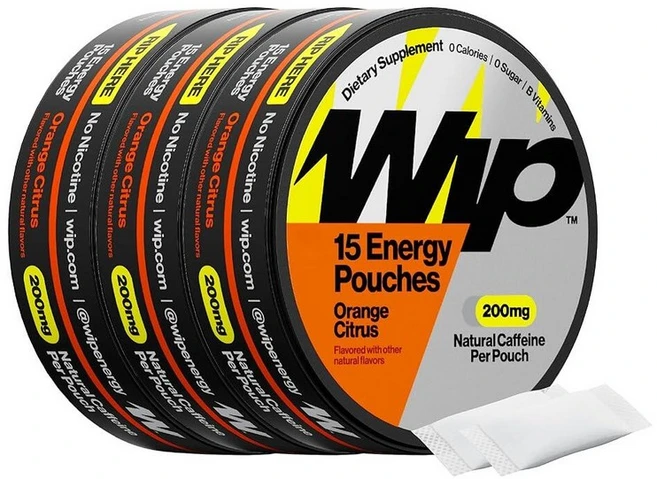 LFGO 에너지 파우치 200mg 천연 카페인 비타민 미네랄 오렌지 시트러스 캔당 15개입 캔 3개 WIP, 15개 (3팩), Orange Citrus - 쿠팡