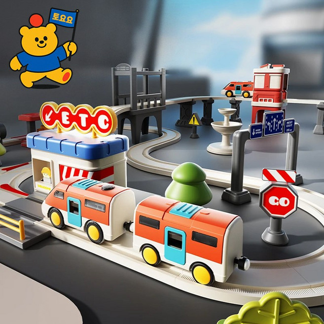 토요요 어린이 전동 기차 트랙 2in1 세트 교통놀이 기차역 신칸센 자동순환 레일 완구G-CS1, 오렌지 B, 1개