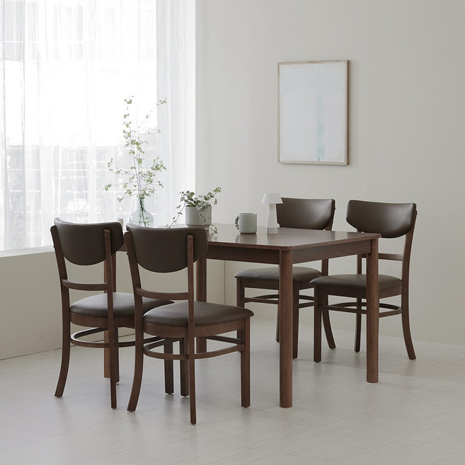 베스트리빙 루빈라운드 베이 우드 1200 4인용 식탁 테이블 세트 의자포함/의자4개 2colors, 월넛