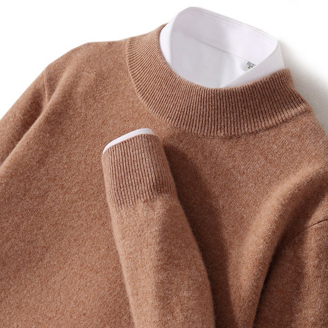 秋冬100純羊毛衫男士毛衣半高領純色保暖大碼休閒中領打底羊絨衫