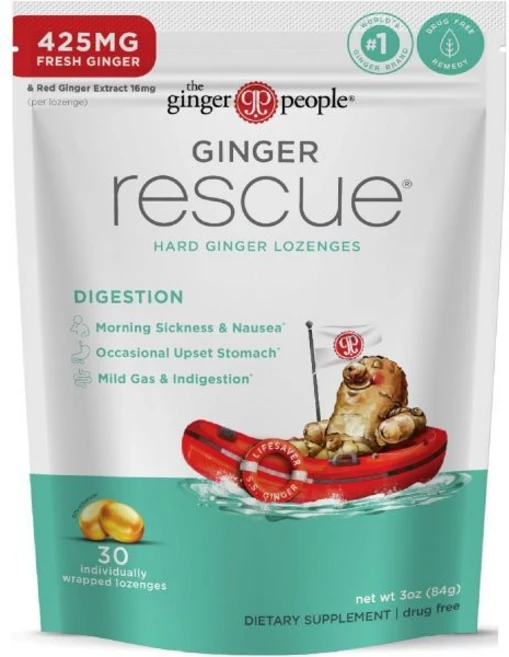 The Ginger People 사탕 캔디 진저 피플 레스큐 소화 건강 경질 일반 강도 425mg 입덧 메스꺼움 불편 가벼운 가스 및 소화불량 30개입 1팩, 하드 로젠지, 1개 - 쿠팡