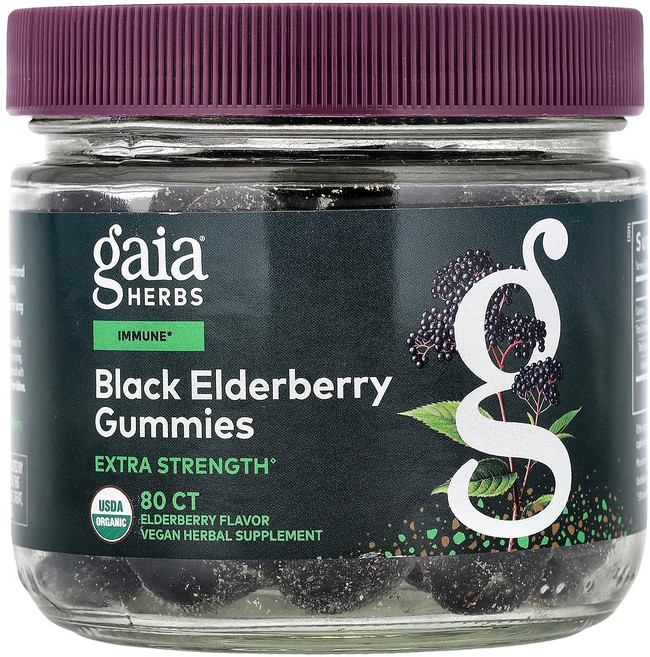 Gaia Herbs 블랙 엘더베리 구미젤리 80개 Herbs (가이아 허브), Gaia Herbs, 블랙 엘더베리 구미젤리, 80개
