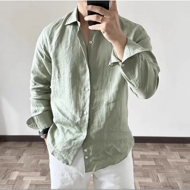 가을 남성 면 마 주름 긴팔 셔츠 DL985