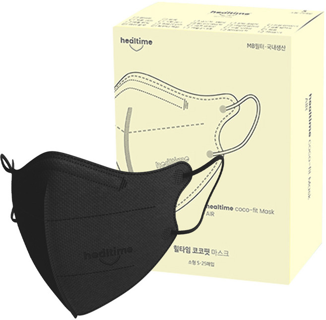힐타임 코코핏 KF94 컬러 마스크 소형S 새부리형 숨쉬기편한, 블랙, 1개, 25매입