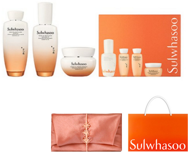 [백화점정품NEW설화수]예단보자기국화꽃매듭 탄력3종 선물포장 + 쇼핑백, 1개