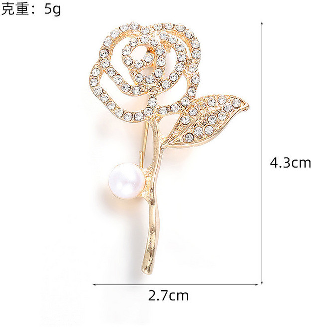 玫瑰花淡水珍珠胸針 氣質西裝胸花配飾 防走光復古別針 4.3cm