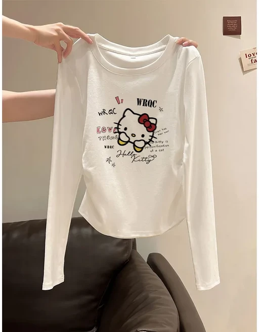티류으스 큐티 키티 캣 슬림핏 티셔츠 여성 상의