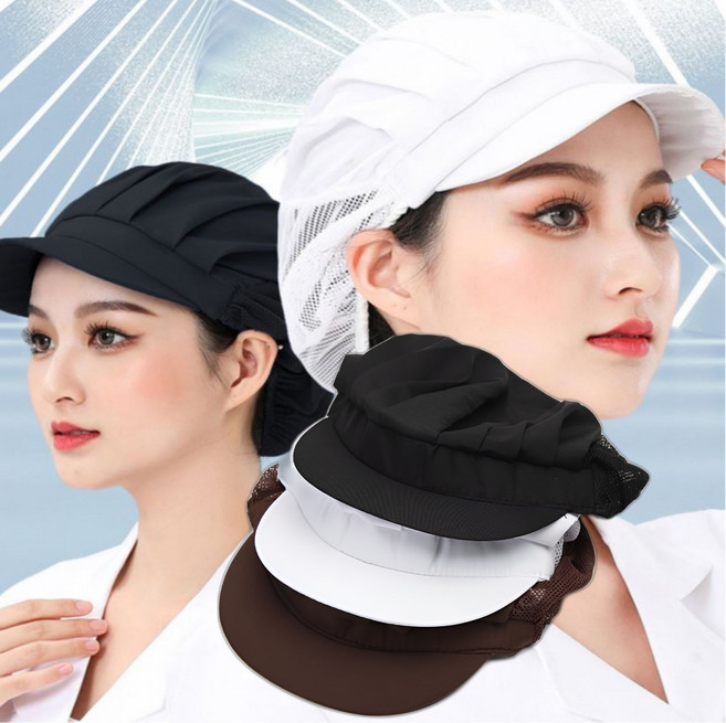 위생 반 메쉬 모자 두건 식품 공장 여성 작업 헤어캡 머리망 조리모 주방 위생모 조리모자 식당 여름 검정, 1개, 브라운