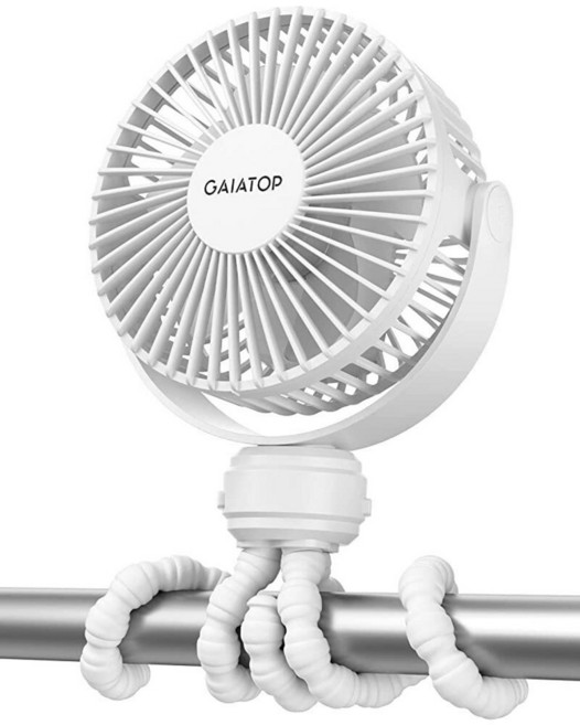 Gaiatop 미니 휴대용 유모차 팬 배터리 작동 소형 클립 온 탈착식 3단 속도 충전식 360° 회전 유연한 삼각대 자동차 시트 아기 침대 러닝머신 여행용 더 나은 냉, 화이트
